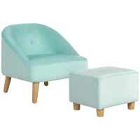 Qaba Kids Sofa Set, Toddler Chair, Sofa & Ottoman for Bedroom, Playroom, Children's Couch for 3-5 Years, Blue(m-1)