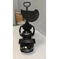 Qaba 3 in 1 Toddler Push Car Licensed Benz with Push Handle, Guardrails, Canopy, Horn, Music, Storage for 18-36 Months, Black(m-6)