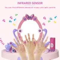 Qaba Kids Vanity Table and Stool Beauty Pretend Play Set with Mirror Lights Sounds & Pretend Beauty Makeup Accessories for Girls 3+ Years Old Pink(m-5)
