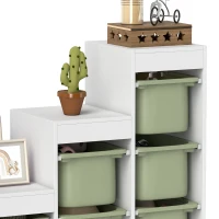 Qaba 3 Layers Toy Storage Organizer Kids Bookshelf Children Toy Storage w/ 6 Plastic Bins, Green(m-9)