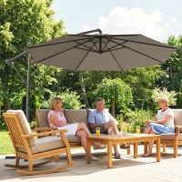 Outsunny 10 ft Offset Patio Umbrella with Cover, Hanging Cantilever Umbrella with 360° Rotation, Crank Handle, Tilt Grayish Brown(m-9)