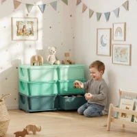 Qaba 3 Tier Kids Storage Organizer with 6 Drawers for Bedroom, Nursery, Kindergarten, Living Room, Boys and Girls, Green(m-10)