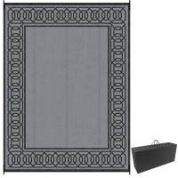 Outsunny Outdoor Rug for Patio, 9' x 12' Waterproof Large Mat, Reversible Plastic Straw Rug for Decor, Portable Outside RV Camping Area Carpet Mat for Backyard Porch Deck Picnic, Black & Gray Border