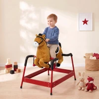Qaba Kids Spring Rocking Horse, Ride on Horse with Neighing Sounds, Plush Animal Ride on Toy for Ages 3+ Years, Brown(m-2)