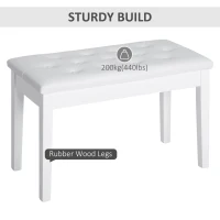 HOMCOM Piano Bench, Duet Piano Chair with Faux Leather Padded Cushion and Wooden Frame, Button Tufted Keyboard Bench, White(m-7)