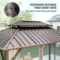Outsunny 10' x 14' Hardtop Gazebo with Double Galvanized Steel Roof Canopy, Aluminum Frame Permanent Gazebo, Brown(m-8)