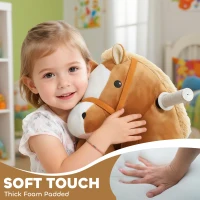 Qaba 6V Battery Powered Ride on Horse with Music, Forward, Foot Pedal, Soft Touch, Washable Cover, for 1.5-5 Years Old(m-8)