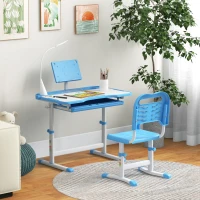 Qaba Kids Desk and Chair Set with USB Light, Storage Drawer, Blue(m-10)