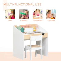 Qaba 2 Pieces Kids Desk and Chair Set with Storage Pull-Out Drawer for 6-10 Years, Writing, Reading, Drawing(m-4)