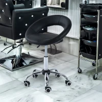 HOMCOM Modern Hydraulic Moon Salon Stool Rolling Swivel Chair Massage Spa Tattoo Pub Bar Stool, Black and Chrome(m-8)