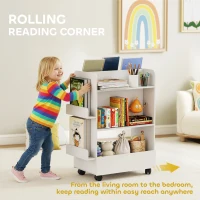 Qaba Kids Bookshelf, Kids Bookcase with Wheels & Blackboard, for Nursery, Kids Room, Playroom, for 3-8 Years(m-5)