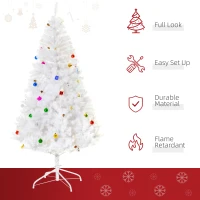 HOMCOM 5.9ft Artificial Christmas Tree Xmas Holidays Décor with Ornament White(m-7)