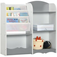 Qaba Kids Toy Storage Organizer Shelf, Children Bookshelf for Bedroom, Playroom, Nursery, Grey(m-9)