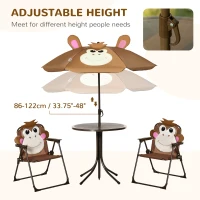 Outsunny Kids Folding Picnic Table and Chair Set Pattern Outdoor Garden Patio Backyard with Removable & Height Adjustable Sun Umbrella Brown(m-5)