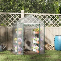 Outsunny 56" x 56" x 77" Walk-in Greenhouse, Portable Garden Flower Seed Warm House with 8 Shelves, Outdoor Plant Growth Hot House, PVC Cover, Transparent(m-1)