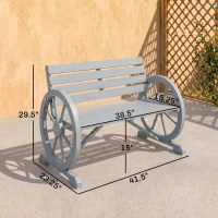 Outsunny 41" Wooden Wagon Wheel Bench, Rustic Outdoor Patio Bench Weather Resistance Furniture, 2-Person Slatted Seat with Backrest, Light Gray(m-3)