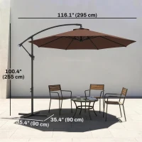 Outsunny 10' Deluxe Patio Umbrella, Outdoor Market Parasol, Banana Hanging Offset Sunshade with Crank, Cross Base, Coffee(m-3)
