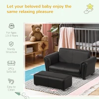 Qaba Kids Sofa Set with Footstool for Toddlers and Babies, Black(m-5)