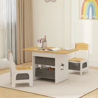 Qaba 3 Piece Kids Table and Chair Set with 6 Removable Drawers, for Classroom, Living Room, Bedroom, Nursery, Natural(m-8)