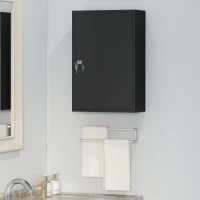 kleankin Wall Mount Medical Cabinet, Bathroom Cabinet with 3 Tier Shelves, 2 Keys, 15.7" x 7.1" x 23.6", Black(m-10)