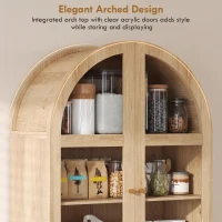 HOMCOM Arched Kitchen Pantry Cabinet, 71" Tall Farmhouse Kitchen Storage Cabinet with 2 Drawers, Acrylic Glass Doors, Oak(m-4)