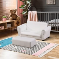 Qaba Kids Sofa Set with Footstool for Toddlers and Babies, White(m-10)