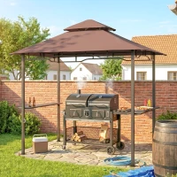 Outsunny 8' x 5' Grill Gazebo with Double Roof, Outdoor BBQ Canopy Gazebo with 2 Side Shelves for Patio Yard Garden Coffee(m-2)