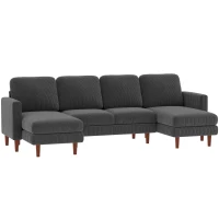HOMCOM Sectional Sofa, Corduroy U Shaped Couch with Double Chaise and Spring Cushions, 2200lb Capacity, Dark Grey(m-9)