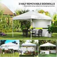 Outsunny 10' x 10' Pop Up Canopy Tent with 2 Half Sidewalls, UV50+ Instant Sun Shelter with Wheeled Carry Bag, White(m-5)
