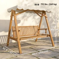 Outsunny 80" Patio Swing Chair with Canopy Outdoor Wooden Swing Bench Hammock for Garden, Poolside, Backyard(m-3)