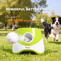 PawHut Automatic Dog Ball Launcher with 5 ETPU Balls 2.3", 3 Distance Settings 20ft, 33ft, 46ft, Green(m-6)