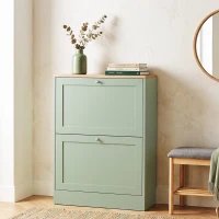 HOMCOM Slim Shoe Storage Cabinet, Modern Shoe Cabinet with 2 Flip Drawers and Adjustable Shelves for 8-12 Pairs, Green(m-8)