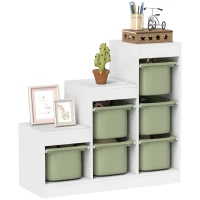 Qaba 3 Layers Toy Storage Organizer Kids Bookshelf Children Toy Storage w/ 6 Plastic Bins, Green(m-13)