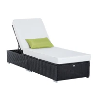 Outsunny Patio Wicker Lounger, Outdoor PE Rattan Single Chaise Lounge, Aluminum Frame Garden Furniture Sun Lounger Bed with Adjustable Recliner Backrest, Cream(m-2)