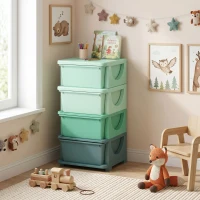 Qaba 4 Tier Kids Storage Unit, Toy Organizers and Storage with 4 Drawer for Bedroom Nursery Living Room for Boys Girls Green(m-8)