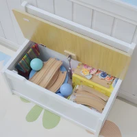 HOMCOM 2-in-1 Kids Wooden Toy Organizer Chest Storage Box with Seat Bench Cabinet Chunk Cube with Safety Pneumatic Rod White(m-7)