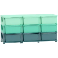 Qaba 3 Tier Kids Storage Organizer with 9 Drawers for Bedroom, Nursery, Kindergarten, Living Room, Boys and Girls, Green(m-11)