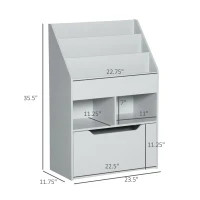 HOMCOM Kids Bookcase Multi-Shelf Rack Organizer with Storage Drawer for Books for Reading Nook, Classroom, Bedroom, Playroom, Grey(m-3)