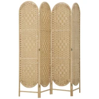 HOMCOM Bohemian Privacy Screen, Folding Room Divider with 4 Panels and Arched Top for Bedroom Living Room Office, Natural Wood(m-9)