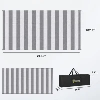 Outsunny Reversible Outdoor Rug, 9' x 18' Waterproof Plastic Straw Floor Mat, Portable RV Camping Carpet, Large Floor Mat for Backyard, Deck, Picnic, Beach, Gray & White Striped(m-3)
