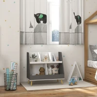 Qaba 2 Tier Kids Toy Storage Organizer with 5 Compartments, Anti-tip Device, for Nursery, Playroom, Grey(m-8)