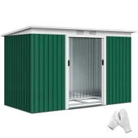Outsunny 9' x 4' Metal Outdoor Storage Shed, Tool House with Double Lockable Doors for Backyard, Patio, Lawn, Garage, Dark Green(m-1)