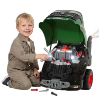 Qaba Truck Engine Toy, Kids Mechanic Repair Set with Spray, Lights, Sounds, Educational Gifts for 3-6 Years, Green(m-11)