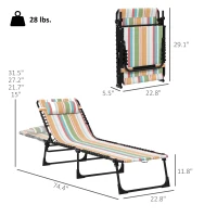 Outsunny 2 Folding Chaise Lounge Pool Chairs with 4-Position Reclining Back, Pillow, Breathable Mesh & Bungee Seat, Striped(m-4)