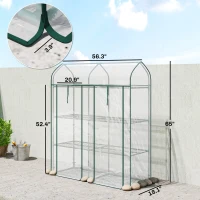 Outsunny 3 Tier Mini Greenhouse, Small Portable Greenhouse with 2 Roll-up Doors, 56.3" x 18.1" x 65", Clear(m-3)