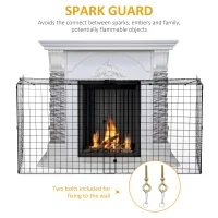 HOMCOM Fireplace Screen, Extendable Fire Spark Guard Cover with Metal Mesh for Living Room Home Decor, Black(m-5)