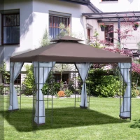 Outsunny 10' x 10' Outdoor Gazebo, Double Roof Outdoor Gazebo Canopy Shelter with Mesh Netting, Steel Corner Frame for Patio, Backyards and Parties, Coffee(m-10)