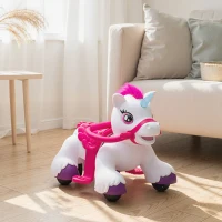 Qaba 12V Unicorn Ride on Horse with Carrot Toy, Comb, Animal Sounds, for Girls Boys Aged 1.5-3 Years Old(m-9)