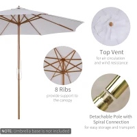 Outsunny 10' x 8' Bamboo Wooden Round Market Patio Sun Umbrella, Garden Parasol, Outdoor Sunshade Canopy, White(m-4)