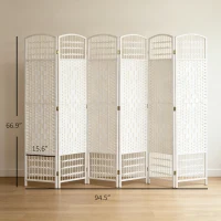 HOMCOM 6 Panel Folding Room Divider Portable Privacy Screen Wave Fiber Room Partition for Home Office White(m-3)